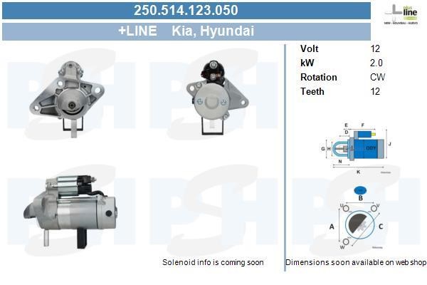 Starter motor KIA Bongo (Kia Bongo): 250514123050 BV PSH Starter