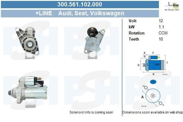 Engine starter motor Skoda Rapid: 300561102000 BV PSH Starter