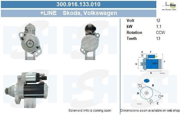 Engine starter Volkswagen UP: 300916133010 BV PSH Starter