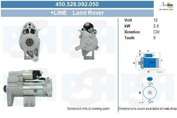 Engine starter motor Land Rover Discovery: 450528092050 BV PSH Starter