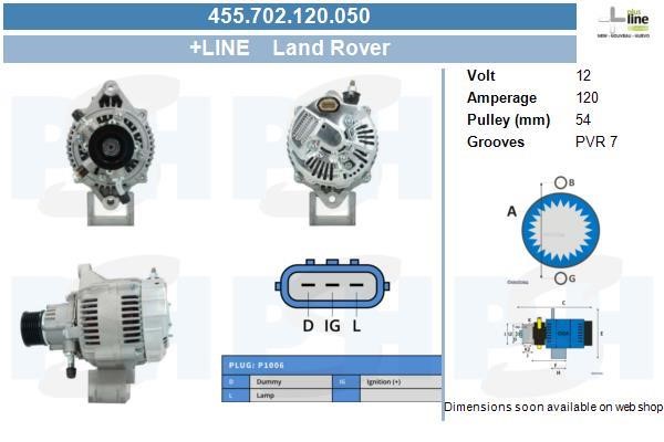 Alternator Land Rover: 455702120050 BV PSH Alternator