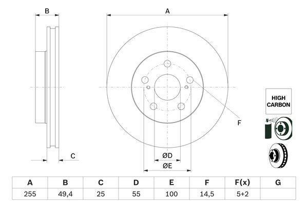 Brake discs Toyota Prius: 0986479F72 Bosch Brake disk