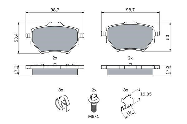Brake pad Peugeot Rifter: 0986494998 Bosch Brake pad set