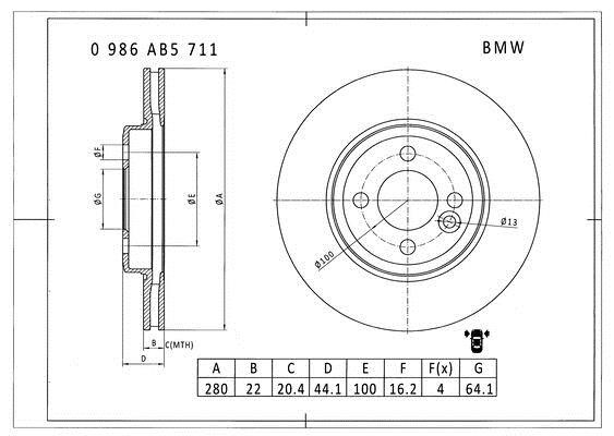 Bosch 0 986 AB5 711 Brake disc 0986AB5711