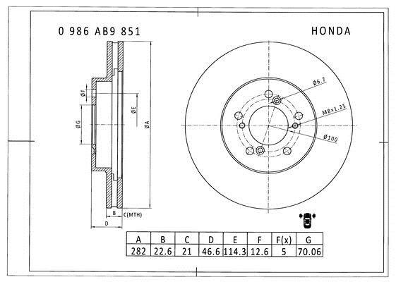 Bosch 0 986 AB9 851 Brake disc 0986AB9851