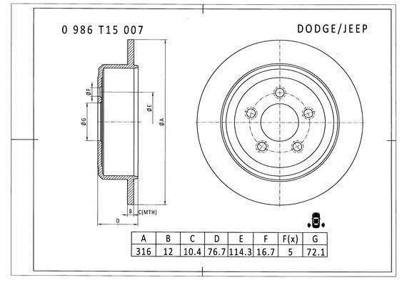 Bosch 0 986 T15 007 Brake disc 0986T15007