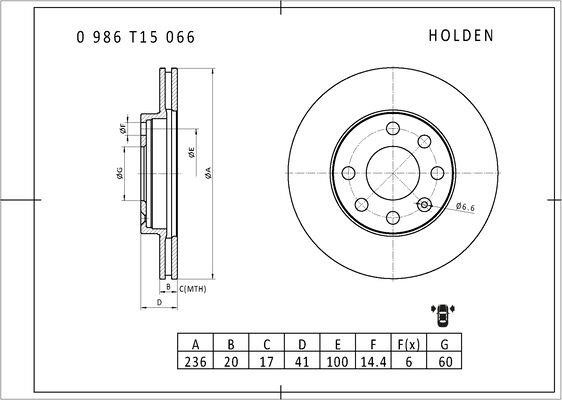 Bosch 0 986 T15 066 Brake disc 0986T15066