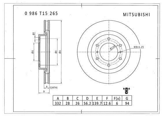 Bosch 0 986 T15 265 Brake disc 0986T15265