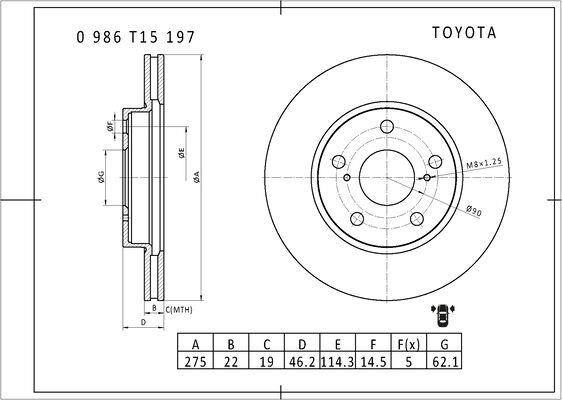 Bosch 0 986 T15 197 Brake disc 0986T15197