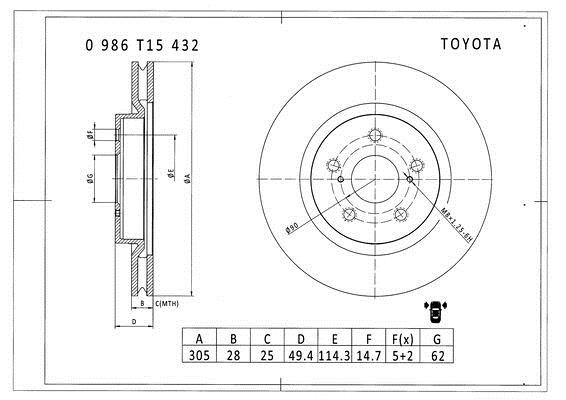 Bosch 0 986 T15 432 Brake disc 0986T15432
