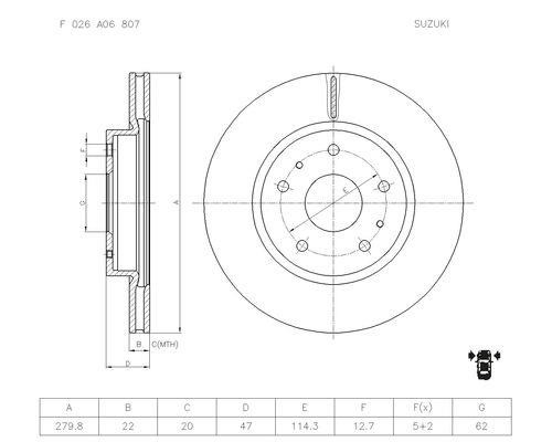 Bosch F 026 A06 807 Front brake disc ventilated F026A06807
