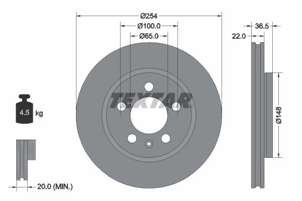 Textar 92329503 Rear ventilated brake disc 92329503