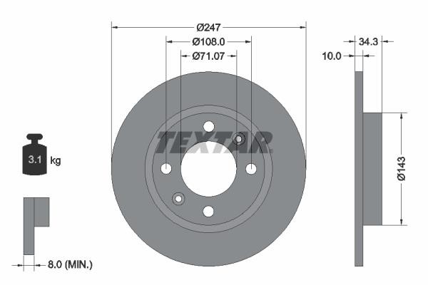 Textar 92048203 Rear brake disc, non-ventilated 92048203