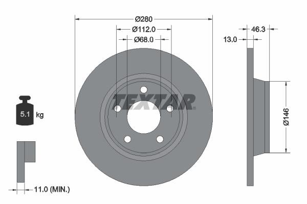 Textar 92071605 Unventilated front brake disc 92071605