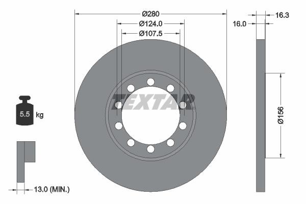 Textar 92152003 Rear brake disc, non-ventilated 92152003
