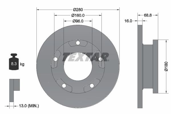 Textar 92159103 Rear brake disc, non-ventilated 92159103