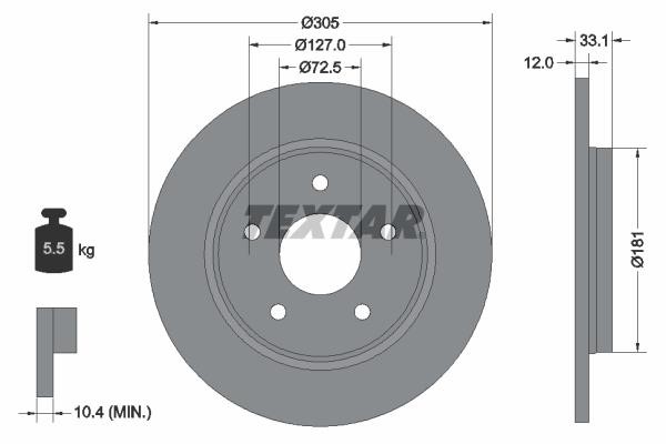 Textar 92181005 Rear brake disc, non-ventilated 92181005