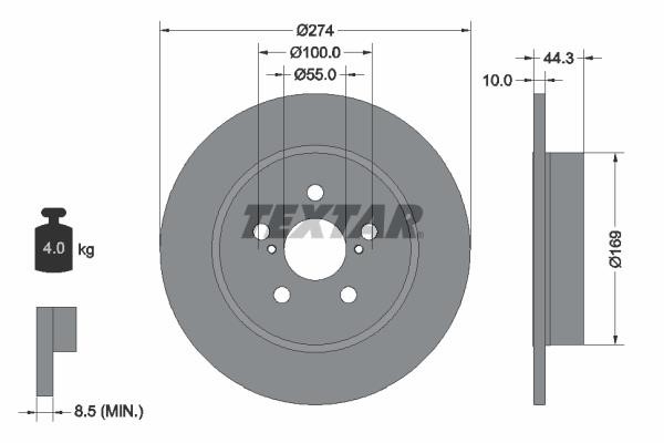 Textar 92333703 Rear brake disc, non-ventilated 92333703