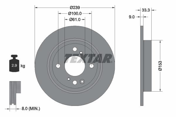 Textar 92333903 Rear brake disc, non-ventilated 92333903