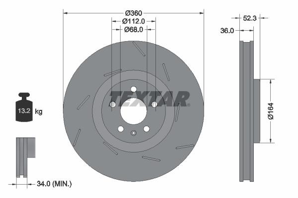 Textar 92334105 Front right ventilated brake disc 92334105