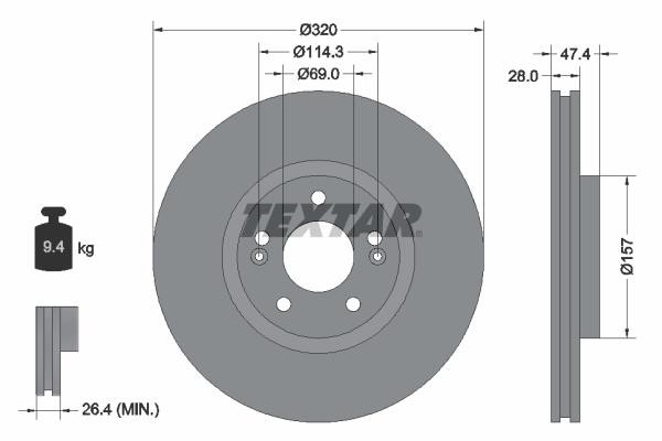 Textar 92237805 Front brake disc ventilated 92237805