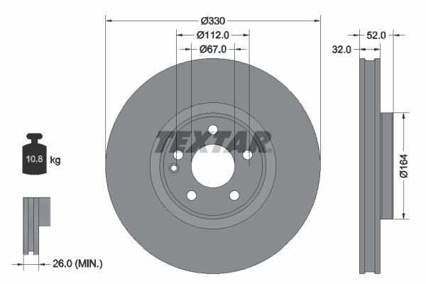 Textar 92334903 Front brake disc ventilated 92334903