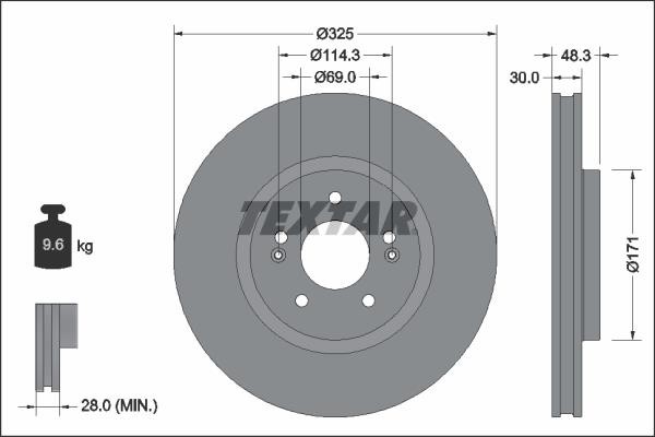 Textar 92337103 Front brake disc ventilated 92337103