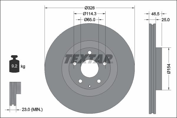 Textar 92337603 Front brake disc ventilated 92337603