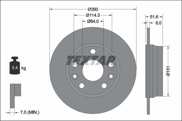 Textar 92337703 Rear brake disc, non-ventilated 92337703