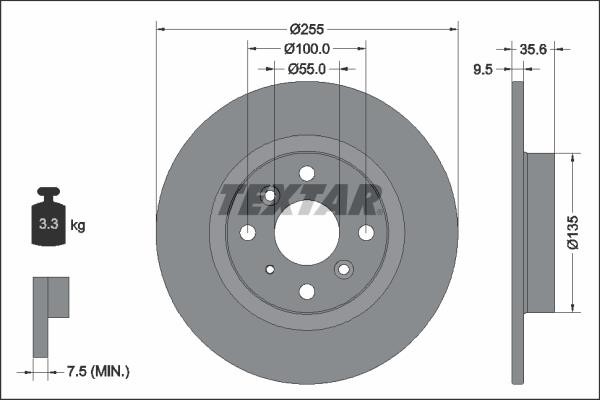 Textar 92338203 Rear brake disc, non-ventilated 92338203