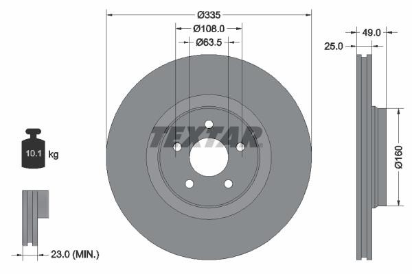 Brake disc Lincoln: 92317805 Textar Front vented brake disc