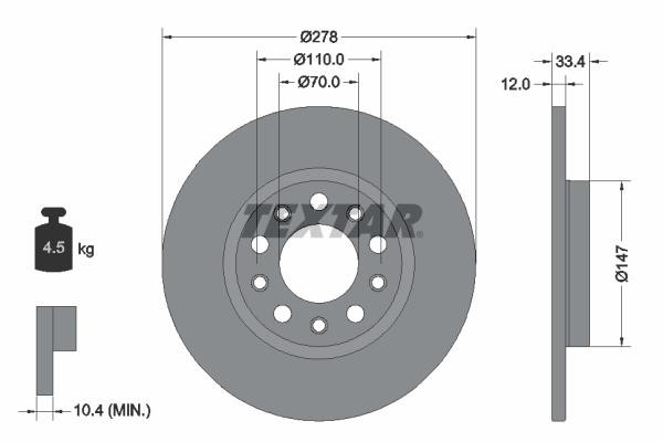 Textar 92326503 Rear brake disc, non-ventilated 92326503