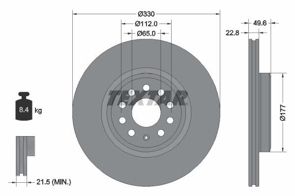 Textar 92327103 Front brake disc ventilated 92327103