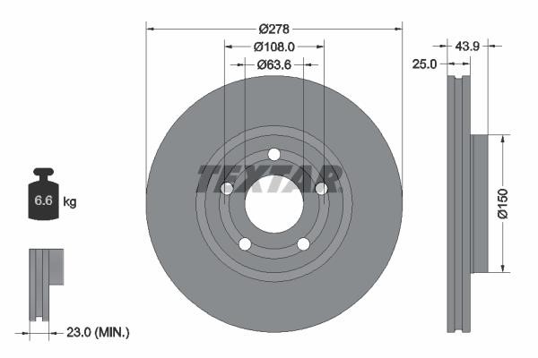 Textar 92327503 Front brake disc ventilated 92327503