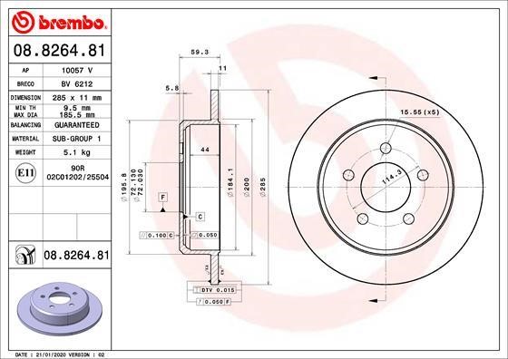 Brembo 08.8264.81 Rear brake disc, non-ventilated 08826481