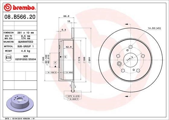 Brembo 08.B566.21 Rear brake disc, non-ventilated 08B56621
