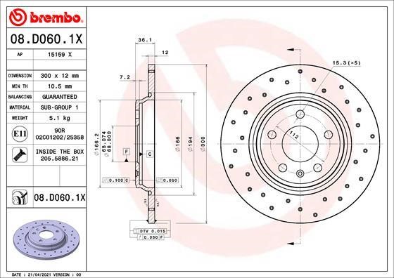 Brembo 08.D060.1X Rear brake disc, non-ventilated 08D0601X