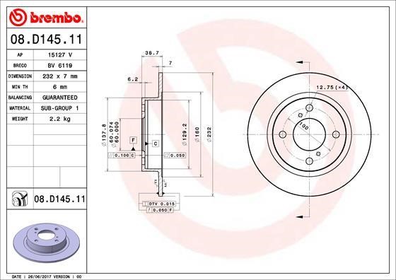 Brembo 08.D145.11 Brake disc 08D14511