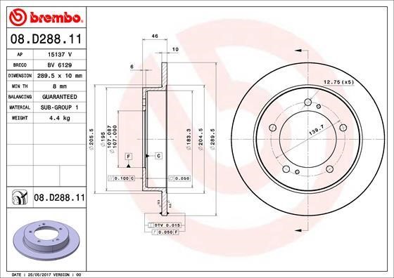Brembo 08.D288.11 Unventilated front brake disc 08D28811