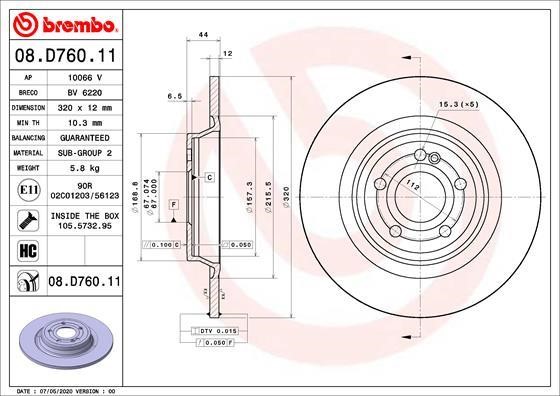 Brembo 08.D760.11 Rear brake disc, non-ventilated 08D76011
