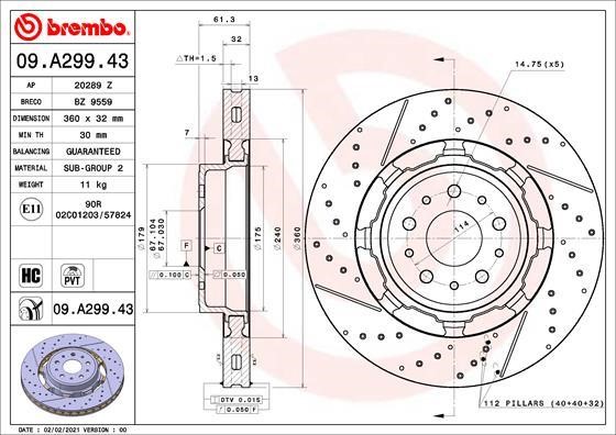 Brembo 09.A299.43 Front brake disc ventilated 09A29943