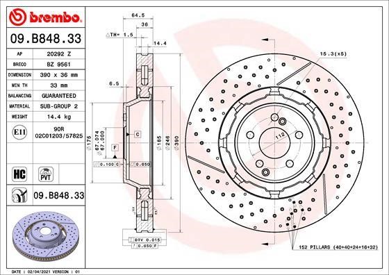 Brembo 09.B848.33 Front brake disc ventilated 09B84833