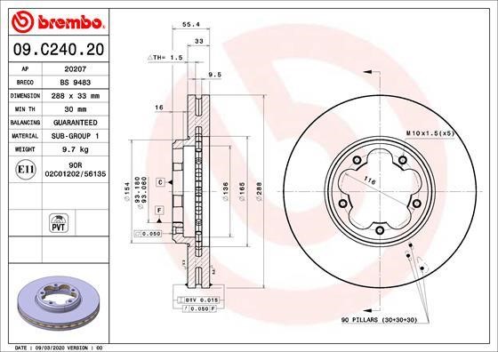 Brembo 09.C240.20 Front brake disc ventilated 09C24020