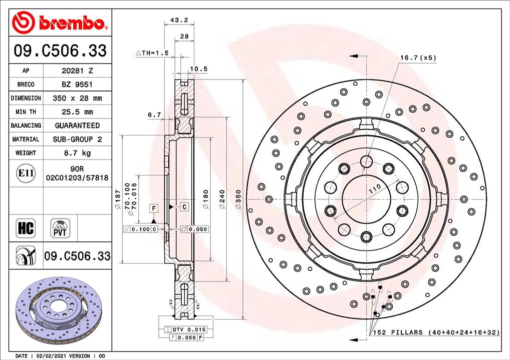 Brembo 09.C506.33 Rear ventilated brake disc 09C50633