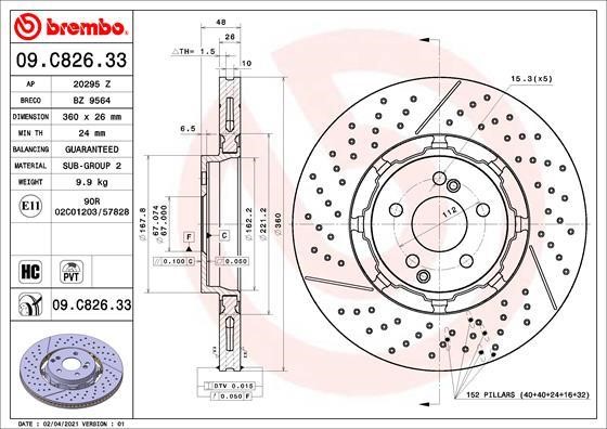Brembo 09.C826.33 Rear ventilated brake disc 09C82633