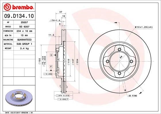 Brembo 09.D134.10 Brake disc 09D13410