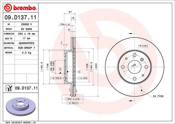 Brembo 09.D137.11 Brake disc 09D13711