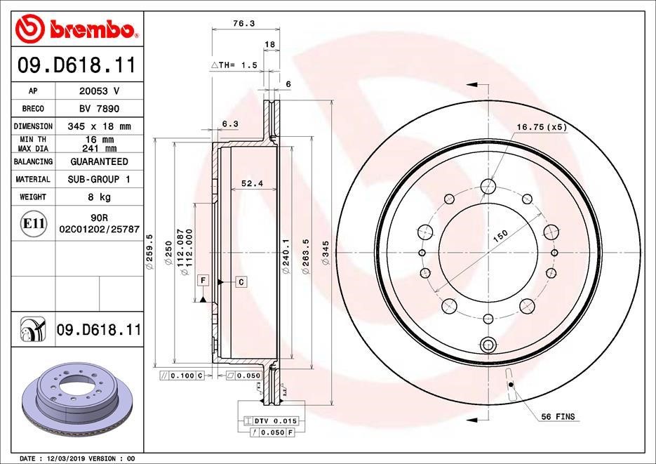 Brembo 09.D618.11 Rear ventilated brake disc 09D61811
