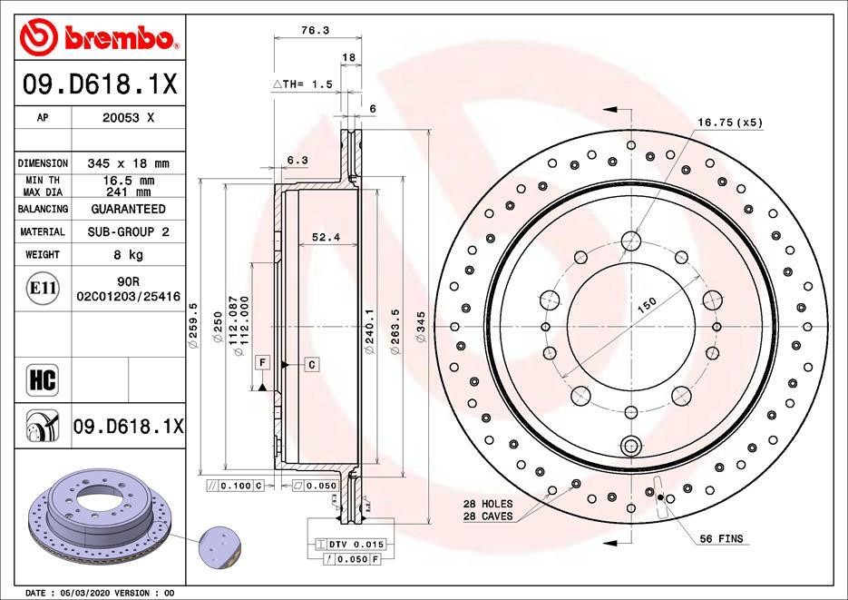 Brembo 09.D618.1X Ventilated brake disc with perforation 09D6181X