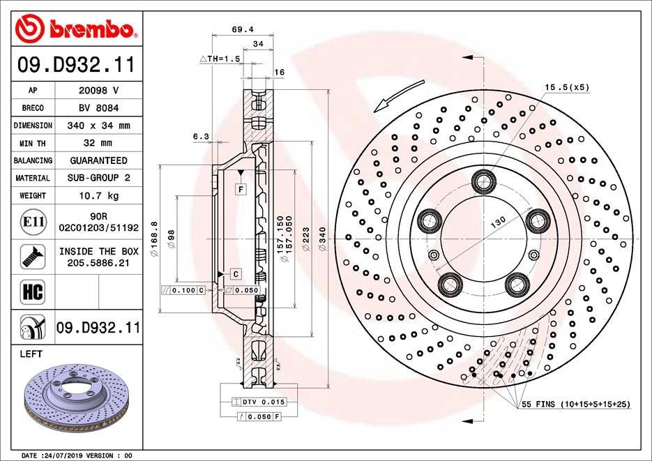 Brembo 09.D932.11 Ventilated brake disc with perforation 09D93211